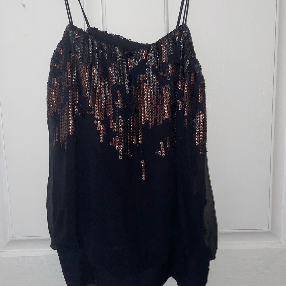 HYPE Black and Bronze Sequin Top 100% Silk